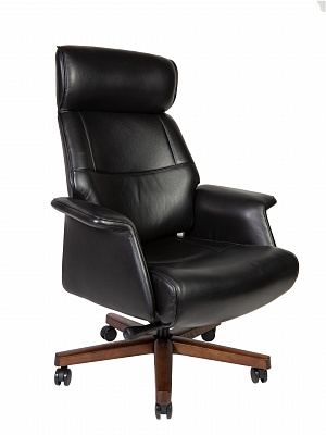 Кресло руководителя NORDEN Вагнер натуральное дерево черный А2067 black leather